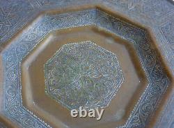 PLATEAU en CUIVRE, art islamique, Ottoman, Maroc, Tunisie, oriental, 19eme, 35 cm