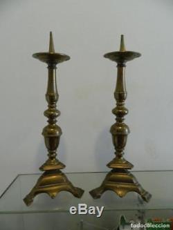 Pair de chandeliers, pique-cierges, bronze, Italie, Bologne, haute époque