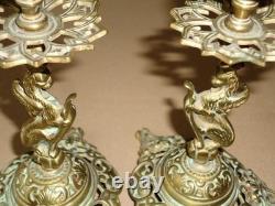 Paire de Chandeliers Bougeoirs XIXè Dragon ailé Griffon Hippogriffe Napoléon III