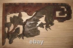 Paire de boiseries sculptées dorées CHINE motifs fleurs, tronc et rochers XIXe