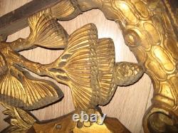 Paire de boiseries sculptées dorées CHINE motifs fleurs, tronc et rochers XIXe