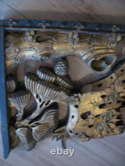 Paire de boiseries sculptées dorées CHINE motifs fleurs, tronc et rochers XIXe