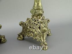 Paire pique-cierge chandelier Néo Renaissance bronze diables ailés candlesticks