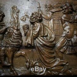 Panneau en chêne sculpté Scène de décapitation XVIIe Haute Époque Bois 17e