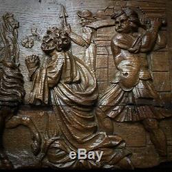 Panneau en chêne sculpté Scène de décapitation XVIIe Haute Époque Bois 17e