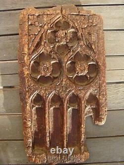 Panneau fragment bois sculpté gothique flamboyant haute époque