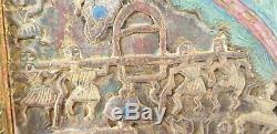 Panneau tableau volet Bois sculpté relief polychrome Inde Rajasthan TRIBAL XIX