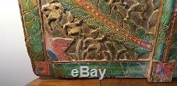 Panneau tableau volet Bois sculpté relief polychrome Inde Rajasthan TRIBAL XIX