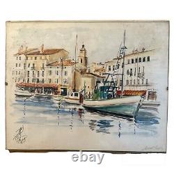 Peinture Aquarelle Saint Tropez 30x24 cm Signé Pelletier Expressionnisme