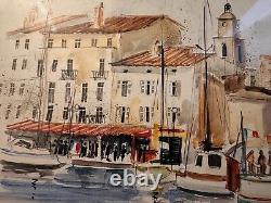 Peinture Aquarelle Saint Tropez 30x24 cm Signé Pelletier Expressionnisme