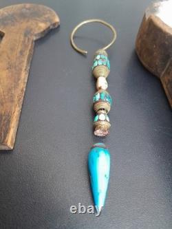 Pendentif Oreille Tibet Turquoise Laiton doré Nacre Earring Tibetan Lhassa Sochi