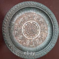 Persian Kadjar Tray in Chiseled Brass with Hunting Scene