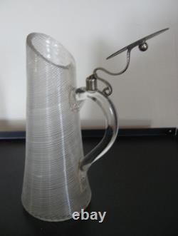 Petit pichet couvert à miel en verre soufflé torsadé 19ème verre spiralé