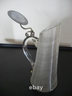 Petit pichet couvert à miel en verre soufflé torsadé 19ème verre spiralé