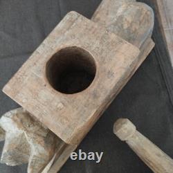 Pilon, Pressoir Ancien en Bois Sculpté Zoomorphe Bélier Art Populaire
