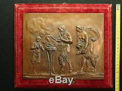 Plaque Art Plomb Cuivré 19ème Scène Mythologique Satyre Le Sacrifice du Faune