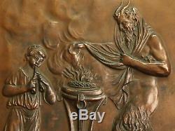 Plaque Art Plomb Cuivré 19ème Scène Mythologique Satyre Le Sacrifice du Faune