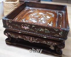 Plateau Bois Nacre Vietnamien Chinese Mother of Pearl Inlay Wooden Tea Tray 3