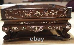 Plateau Bois Nacre Vietnamien Chinese Mother of Pearl Inlay Wooden Tea Tray 3