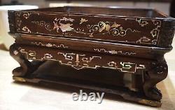 Plateau Bois Nacre Vietnamien Chinese Mother of Pearl Inlay Wooden Tea Tray 3
