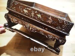 Plateau Bois Nacre Vietnamien Chinese Mother of Pearl Inlay Wooden Tea Tray 3