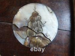 Plateau Indochine en Bois ajouré et Marqueterie de Nacre fin 19e siècle