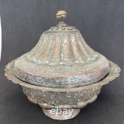 Pot couvert, cuivre étamé, art populaire ethnique, XIX debut XX, Moyen Orient