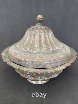 Pot couvert, cuivre étamé, art populaire ethnique, XIX debut XX, Moyen Orient