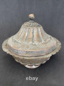 Pot couvert, cuivre étamé, art populaire ethnique, XIX debut XX, Moyen Orient