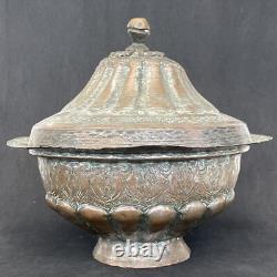 Pot couvert, cuivre étamé, art populaire ethnique, XIX debut XX, Moyen Orient
