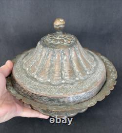 Pot couvert, cuivre étamé, art populaire ethnique, XIX debut XX, Moyen Orient