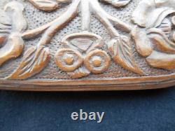 RARE ETUI A LUNETTES fin XVIII e DÉBUT XIX e BOIS SCULPTE ART POPULAIRE 13,5 cm