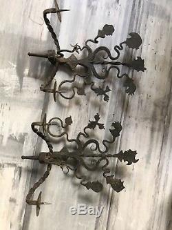 RARE PAIRE D APPLIQUES fer forgé 18/19eme Candelstick chandelier art populaire