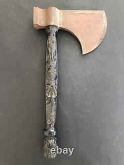 RARE ancienne HACHE XIXe MILITAIRE ART POPULAIRE gravée et signée ACIER CREUSOT