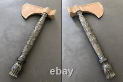 RARE ancienne HACHE XIXe MILITAIRE ART POPULAIRE gravée et signée ACIER CREUSOT