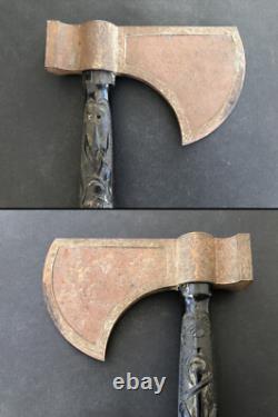 RARE ancienne HACHE XIXe MILITAIRE ART POPULAIRE gravée et signée ACIER CREUSOT