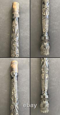 RARE ancienne HACHE XIXe MILITAIRE ART POPULAIRE gravée et signée ACIER CREUSOT