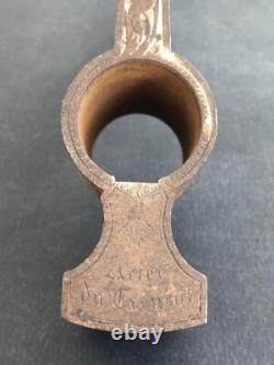 RARE ancienne HACHE XIXe MILITAIRE ART POPULAIRE gravée et signée ACIER CREUSOT