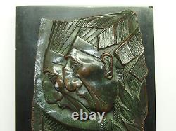 RELIEF BRONZE sur MARBRE 2 INDIENS CAMP de CONCENTRATION BUCHENWALD 06 Aout 1944