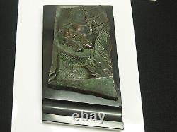 RELIEF BRONZE sur MARBRE 2 INDIENS CAMP de CONCENTRATION BUCHENWALD 06 Aout 1944