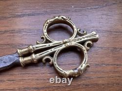 Rare Ancienne paire de ciseaux vers 1850 Visage Barbu acier et bronze