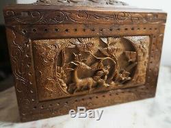 Rare Chinese Qing Huanghuali Wood Wooden Box Carved Coffre Sculpture