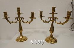 Rare Paire De Chandeliers Trois Branches Style Art Deco Laiton Massif