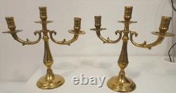 Rare Paire De Chandeliers Trois Branches Style Art Deco Laiton Massif