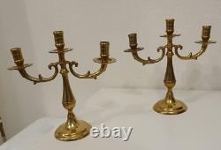 Rare Paire De Chandeliers Trois Branches Style Art Deco Laiton Massif