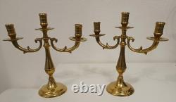 Rare Paire De Chandeliers Trois Branches Style Art Deco Laiton Massif