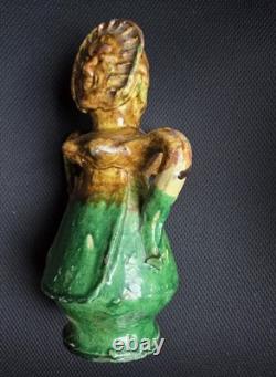 Rare Pichet Chevrette terre vernissée décor anthropomorphe, Pays d'Auge 1850