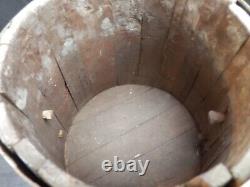 Rare Seau Pot A Lait/eau Ancien En Bois Et Laiton H47 Collection Art Populaire