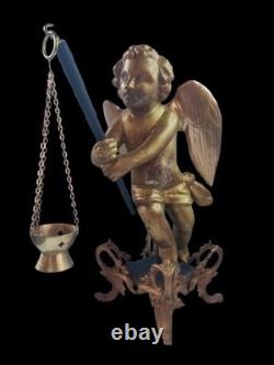 Rare ange d'autel ancien en bois sculpté doré France fin XVIIIe début XIXe