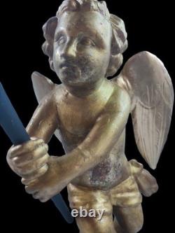 Rare ange d'autel ancien en bois sculpté doré France fin XVIIIe début XIXe